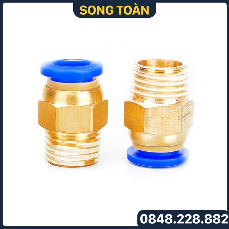 Pc ren ngoài nối nhanh, đầu nối nhanh ren ngoài cắm ống pu