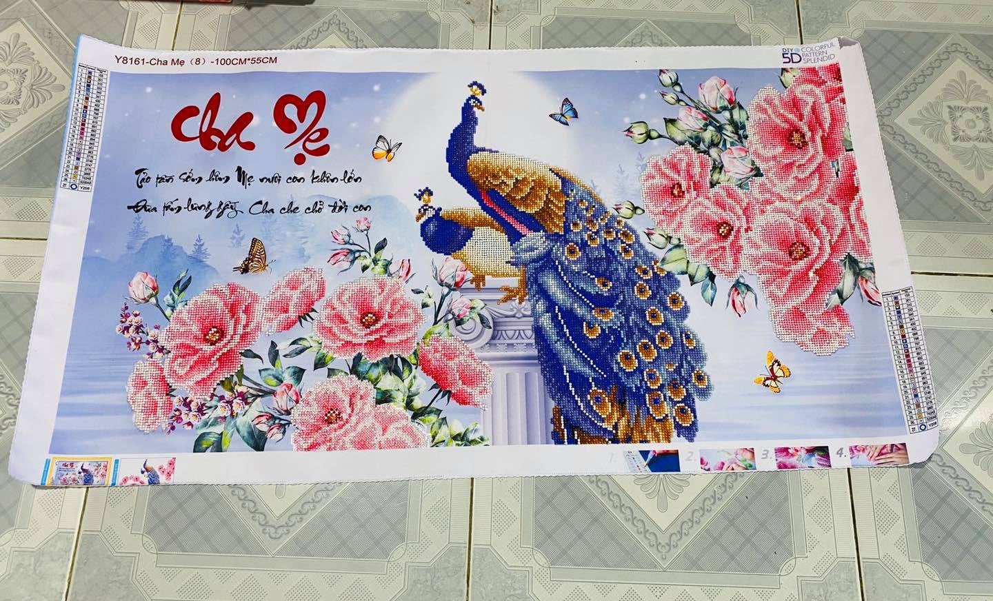 Tranh đính đá Cha Mẹ VS043 (100x55cm) - chưa đính đá