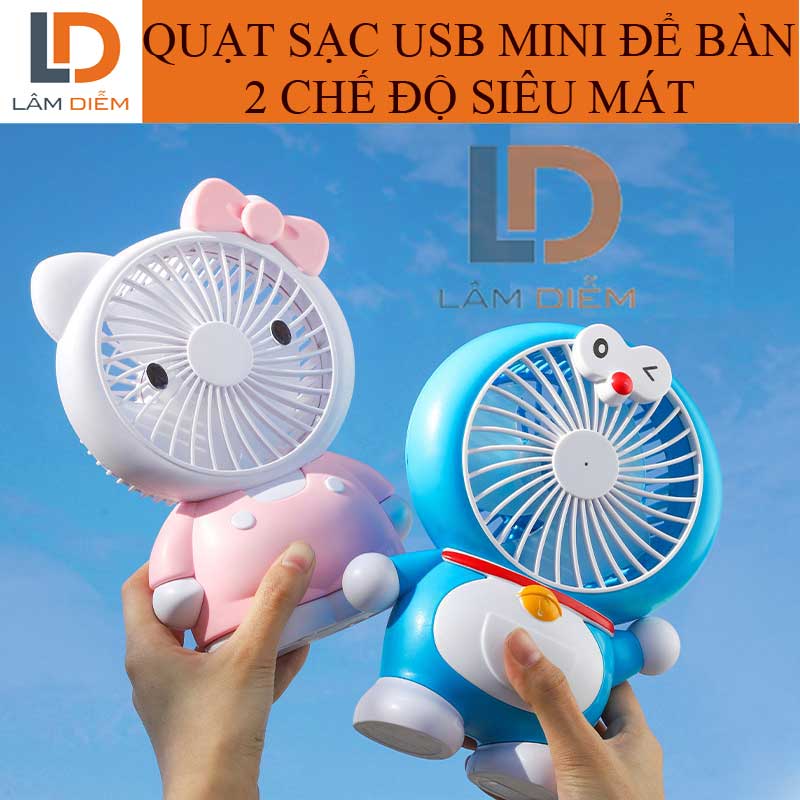 Quạt để bàn sạc usb 2 chế độ siêu mát đôrêmon kitty