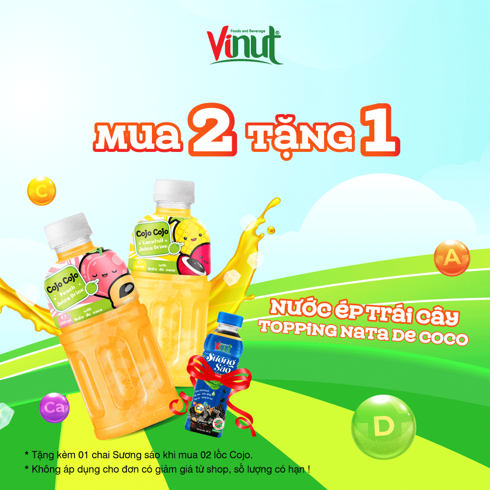 [Lốc 6 ] Nước Ép Trái Cây có thạch dừaTopping Nata de coco 320ml