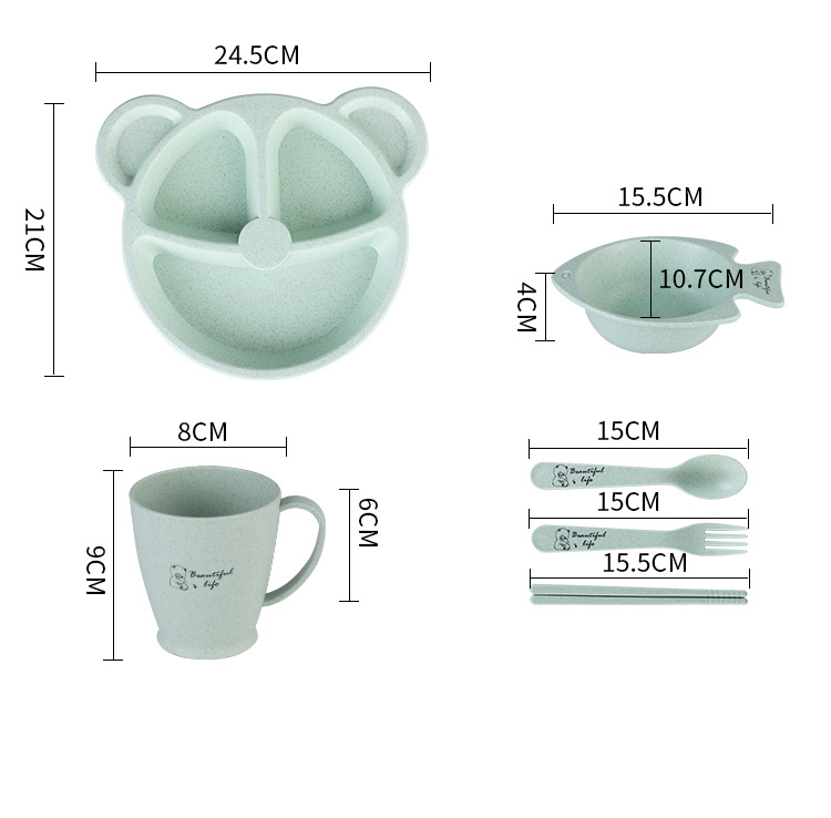 SÉT Khay ăn dặm 3 ngăn 6 món (muỗng, đũa, nĩa, ly, ca)
