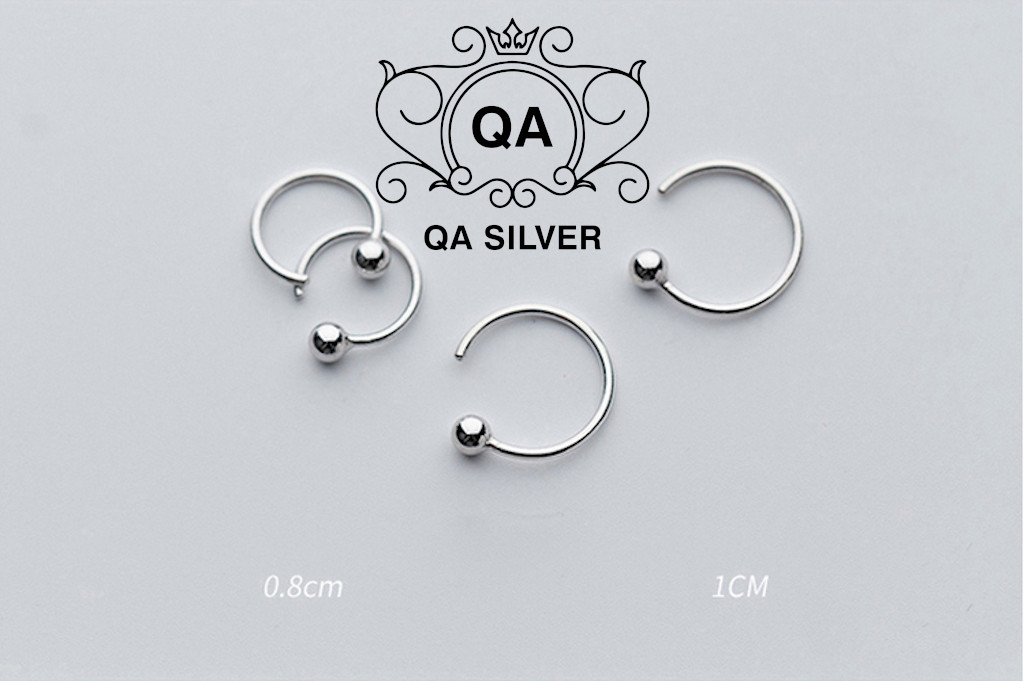 Khuyên tai bạc 925 bi móc chữ C bông tròn nam nữ kẹp vành tối giản S925 C-SHAPED QA SILVER Earrings EA190505