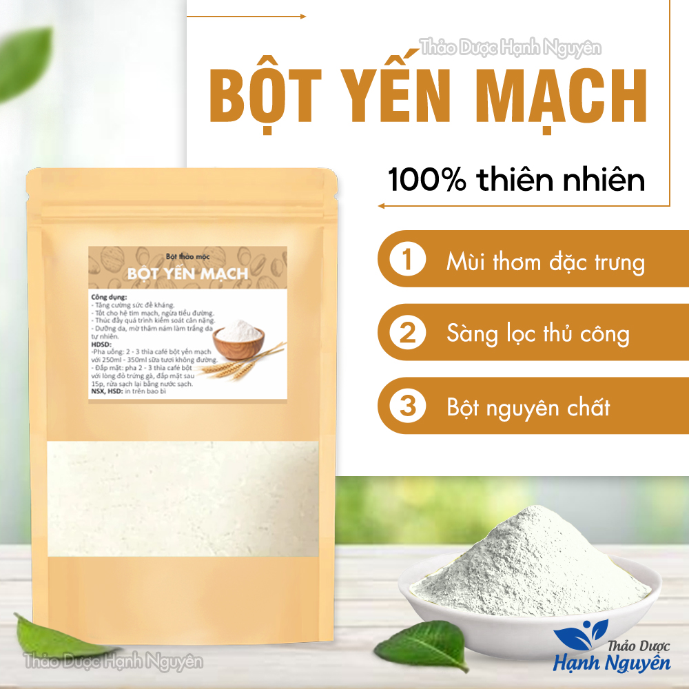 Bột yến mạch 100g, nguyên chất, thơm, mịn, bột đắp mặt dưỡng trắng da, giảm mụn, chống lão hoá
