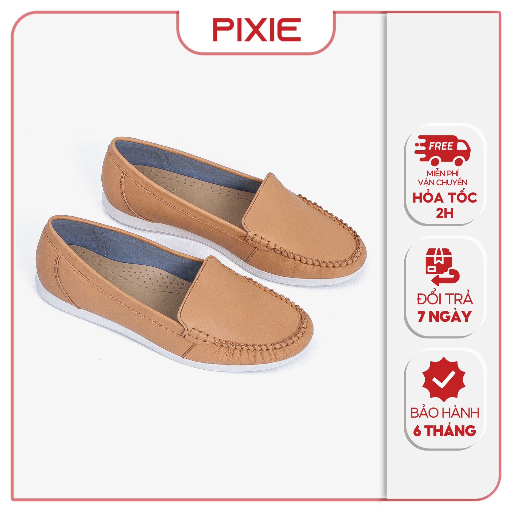 Giày Mọi Moccasin Da Bò Thật Đế Cao Su Pixie X482
