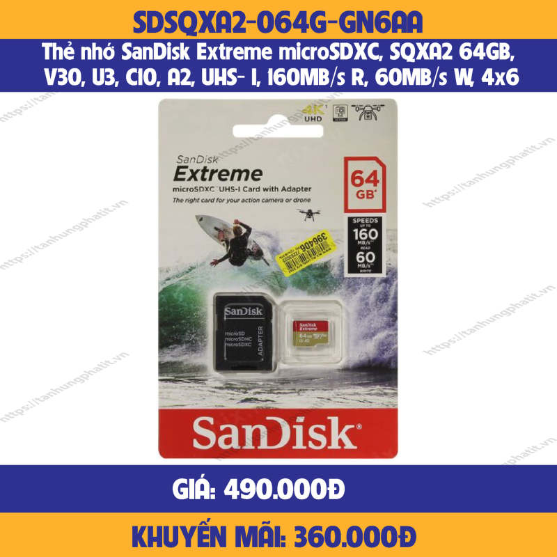THẺ NHỚ SANDISK EXTREME MICROSDXC SDSQXA2-064G-GN6AA 64GB
