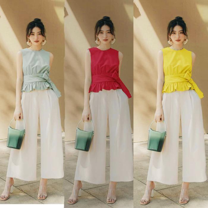 [HCM]ÁO PEPLUM THẮT NƠ EO RUBY Phong Cách Hàn Quốc Cực Hot