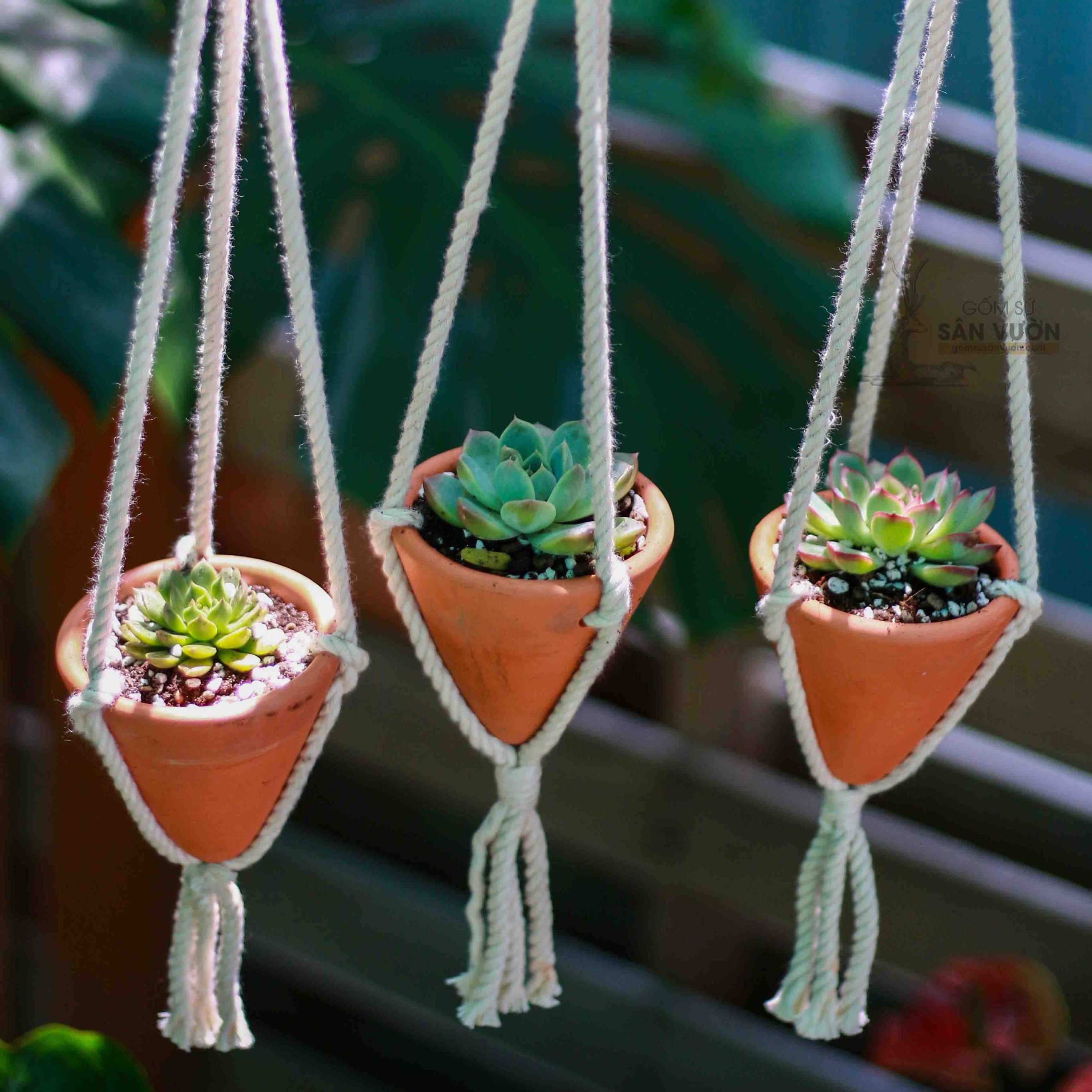Combo 3 Chậu Treo Decor Gốm Đất Nung hình Bánh Ú ( Chóp Nón ) - Gốm Sứ Sân Vườn