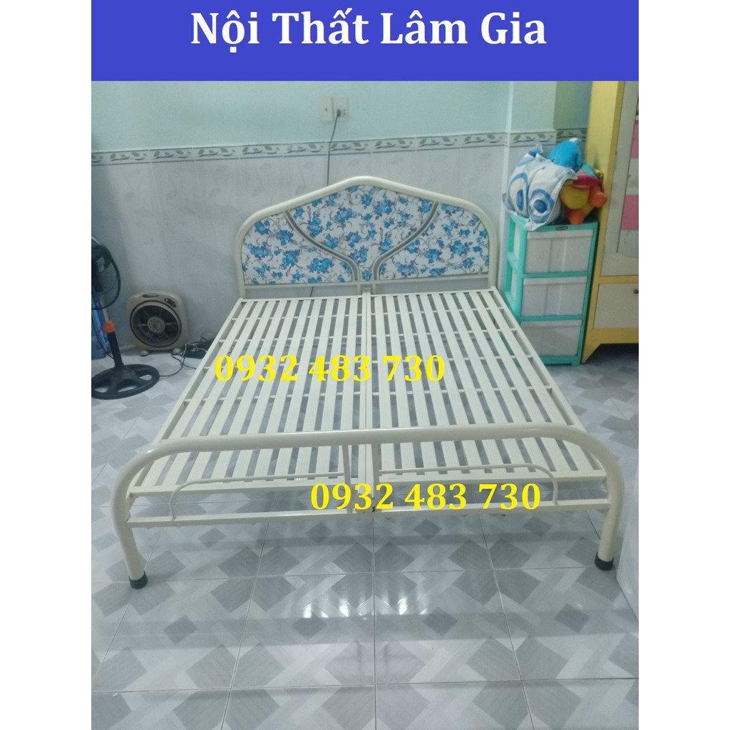 Giường sắt 1m8x2m ống tròn sơn tĩnh điện giá rẻ Lâm Gia màu xanh