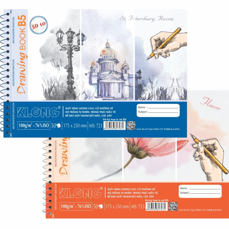 Vở vẽ ký họa lò xo xé thuận tiện B5 - 50 tờ KLong-MS723-VPP KLONG