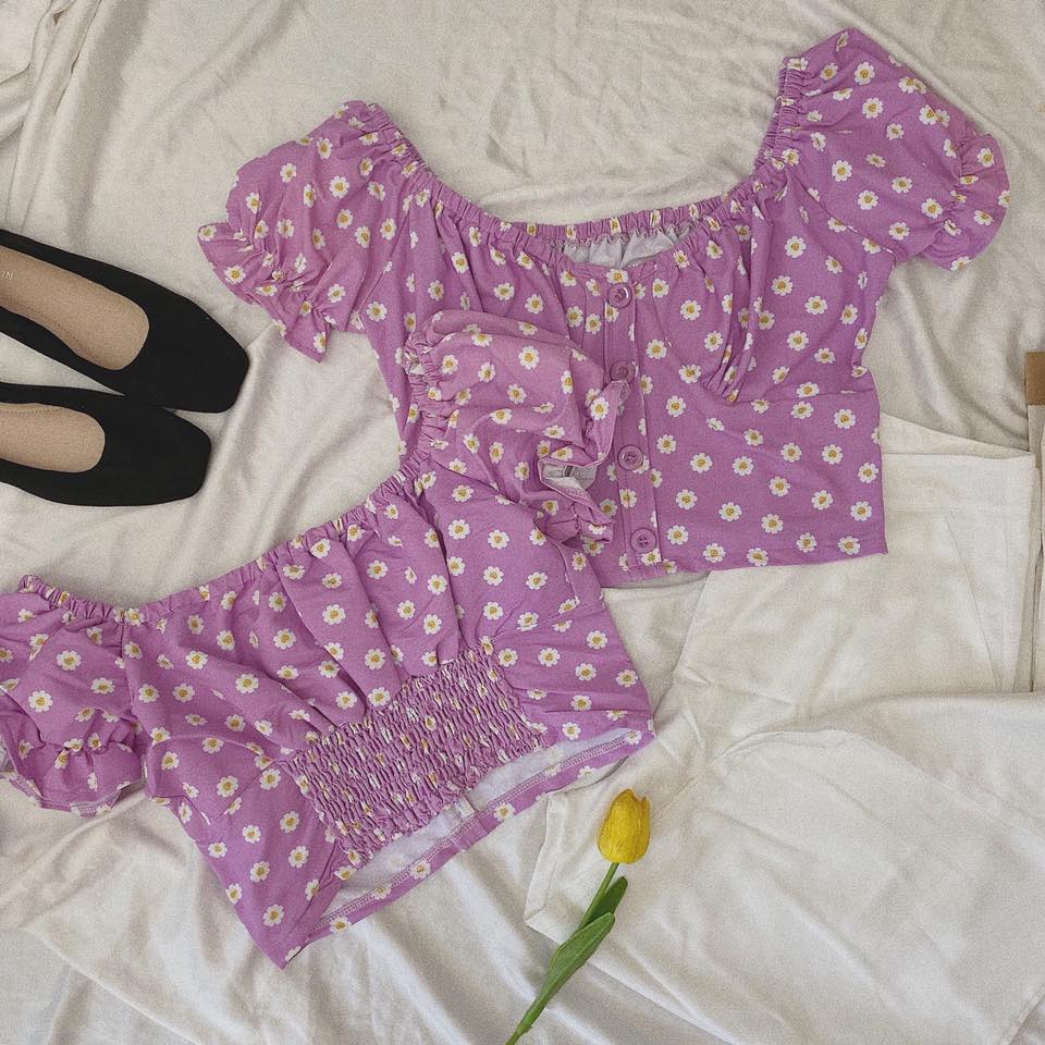[HCM]ÁO CROPTOP HOA TÍM