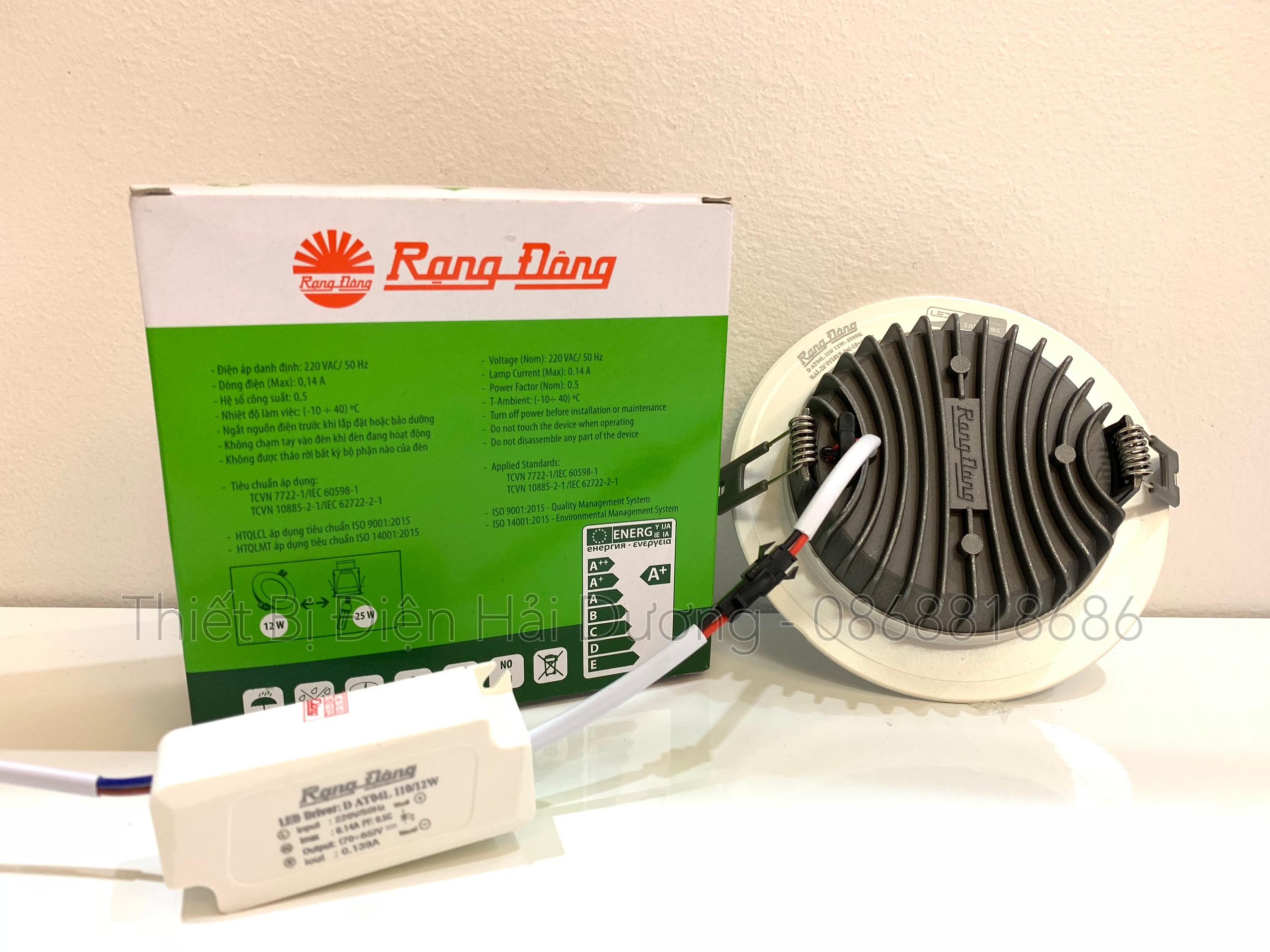 Đèn downlight Rạng Đông led âm trần AT04L 110/12w (Trắng/Vàng) -  Tiết Kiệm Điện - BH 1 Năm