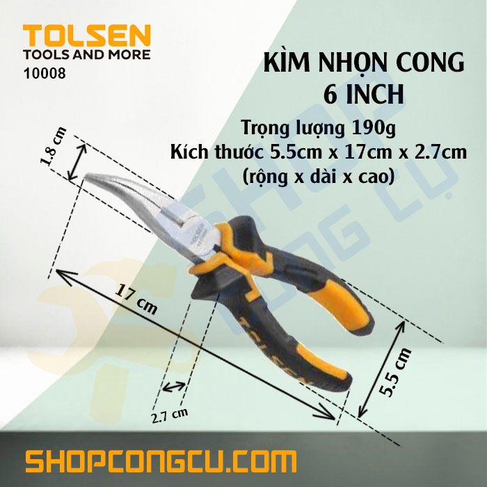 [HCM]Kìm nhọn cong 6 inch Tolsen 10008