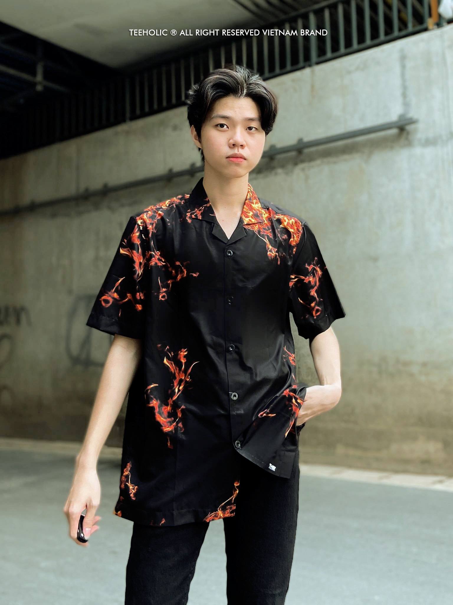 TEEHOLIC Áo Sơ Mi Unisex In Hình Lửa THS