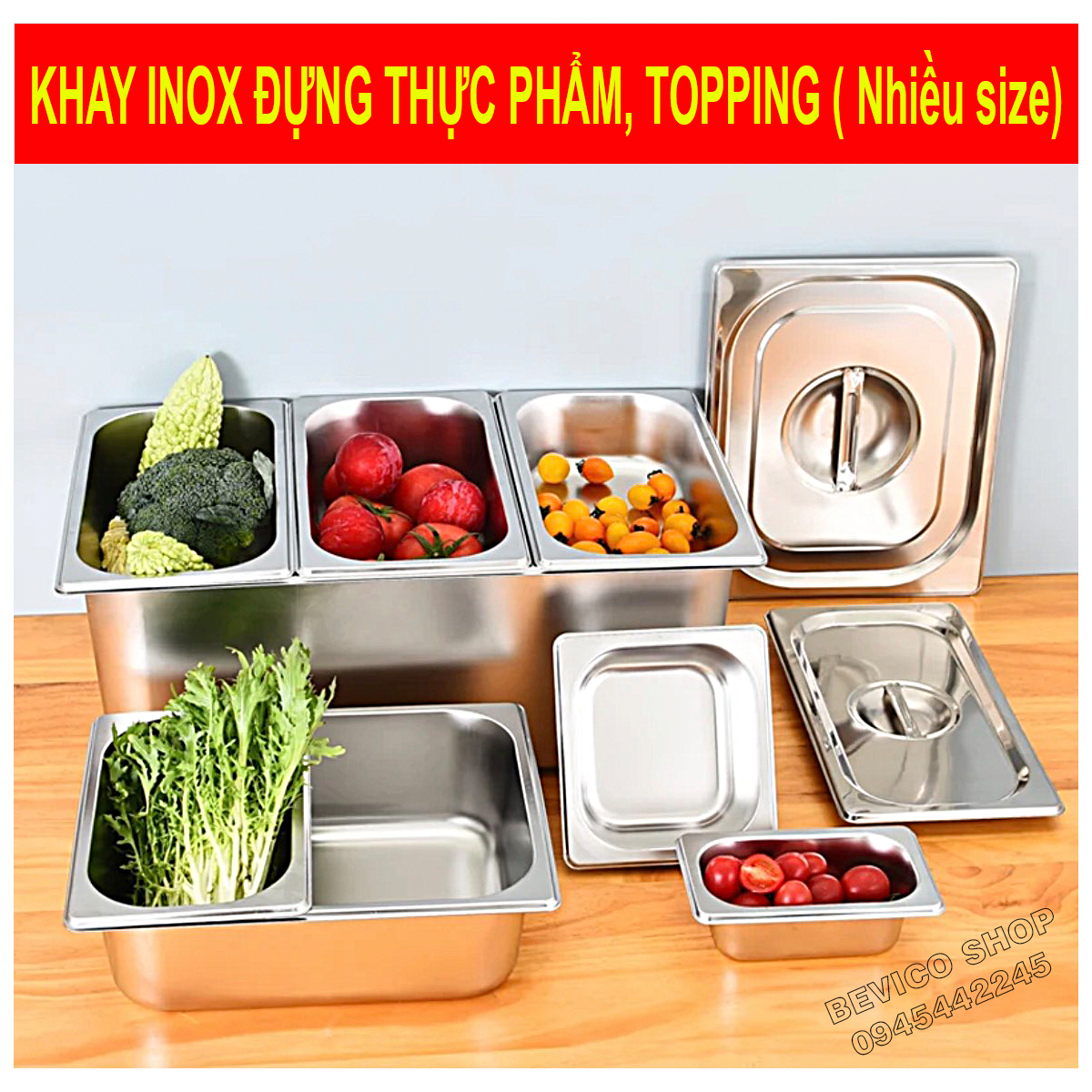 Khay inox đựng thạch topping, đựng thực phẩm (nhiều size)