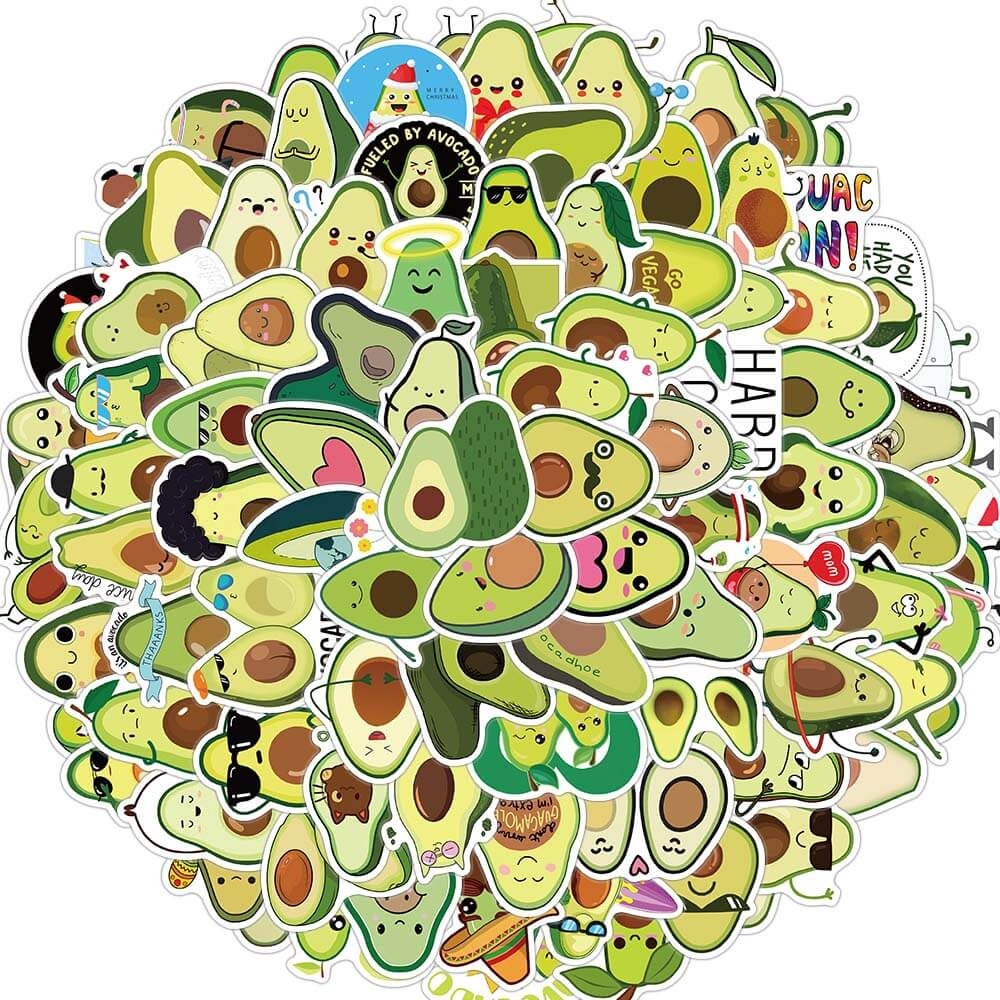 Set 50 sticker hình dán trái bơ chống thấm nước