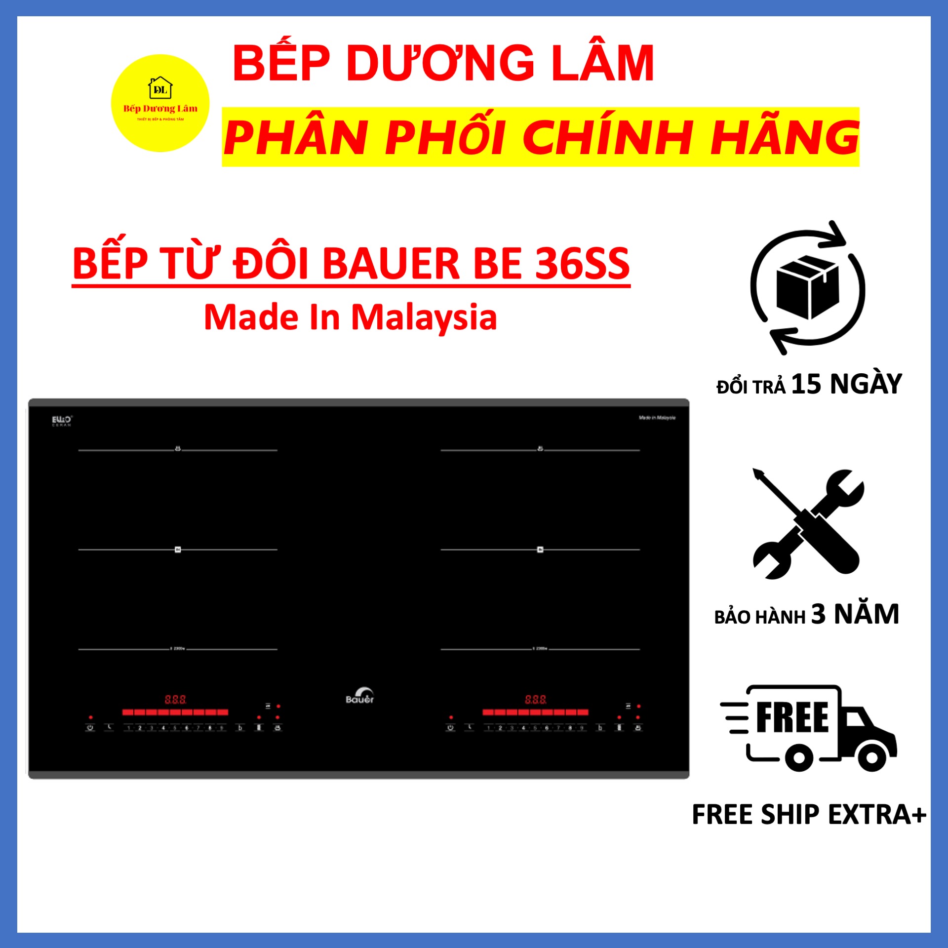 Bếp điện Từ Đôi Bauer BE 36SS [TẶNG HÚT MÙI CAO CẤP]- Bếp từ đôi nhập khẩu Malaysia