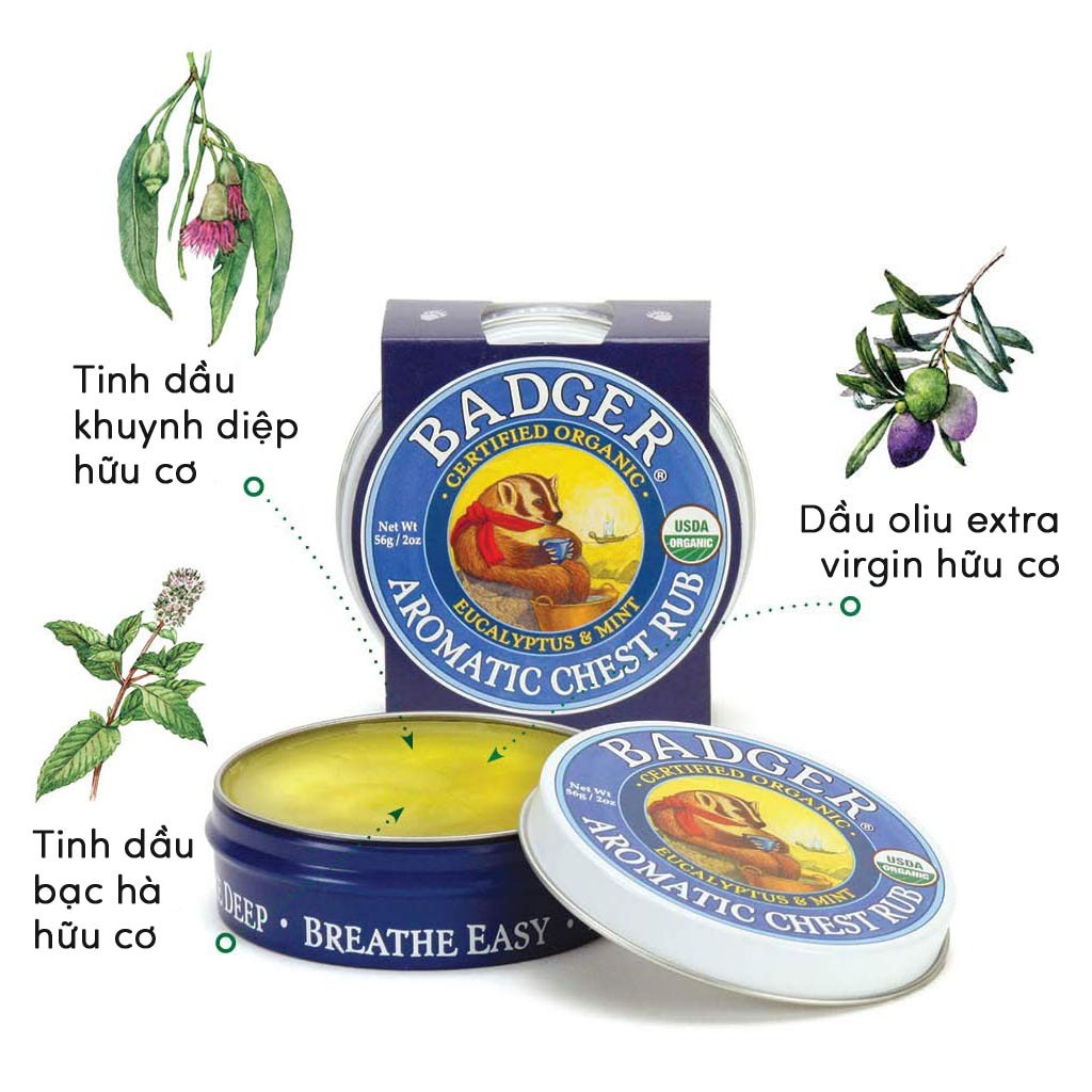Sáp dầu hữu cơ thoa ấm ngực cho bé BADGER Chest Rub USDA organic 21g