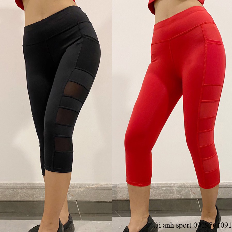 [HCM]Quần Lửng Nữ - Quần Lửng Phối Lưới Tập Gym Yoga