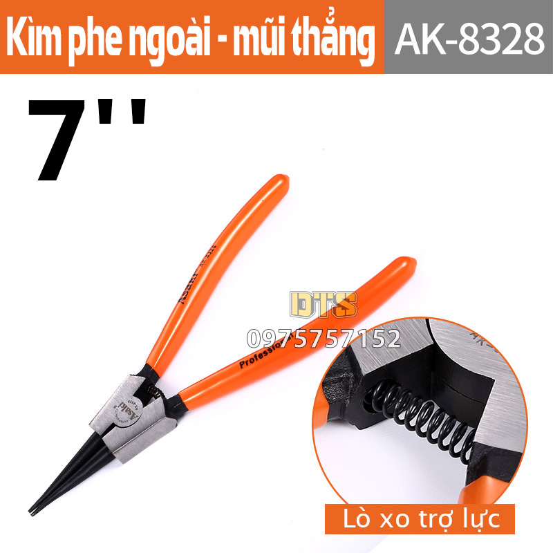 Kìm mở phe mỏ thẳng hãng asaki đủ kích thước 7'' 9'' 13'' ak-8328 ak-8330 ak-8331, kìm phe ngoài mũi thẳng thép cr-v lò xo trợ lực, kìm phanh, kềm phe chuyên nghiệp, kềm mở phe vòng ngoài, kìm mở phanh ngoài, kim mo phe