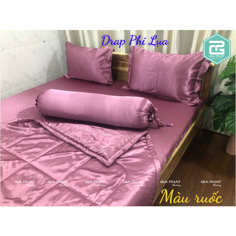 Bộ ga gối, Ga trải giường Phi lụa cao cấp 5 món ( 1 ga + 1 mền + 2 vỏ gối nằm + 1 vỏ gối ôm )