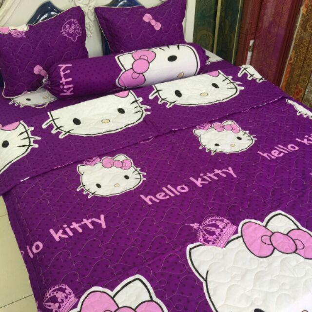 Chăn hè thu chần bông vi tính - Mèo Kitty tím