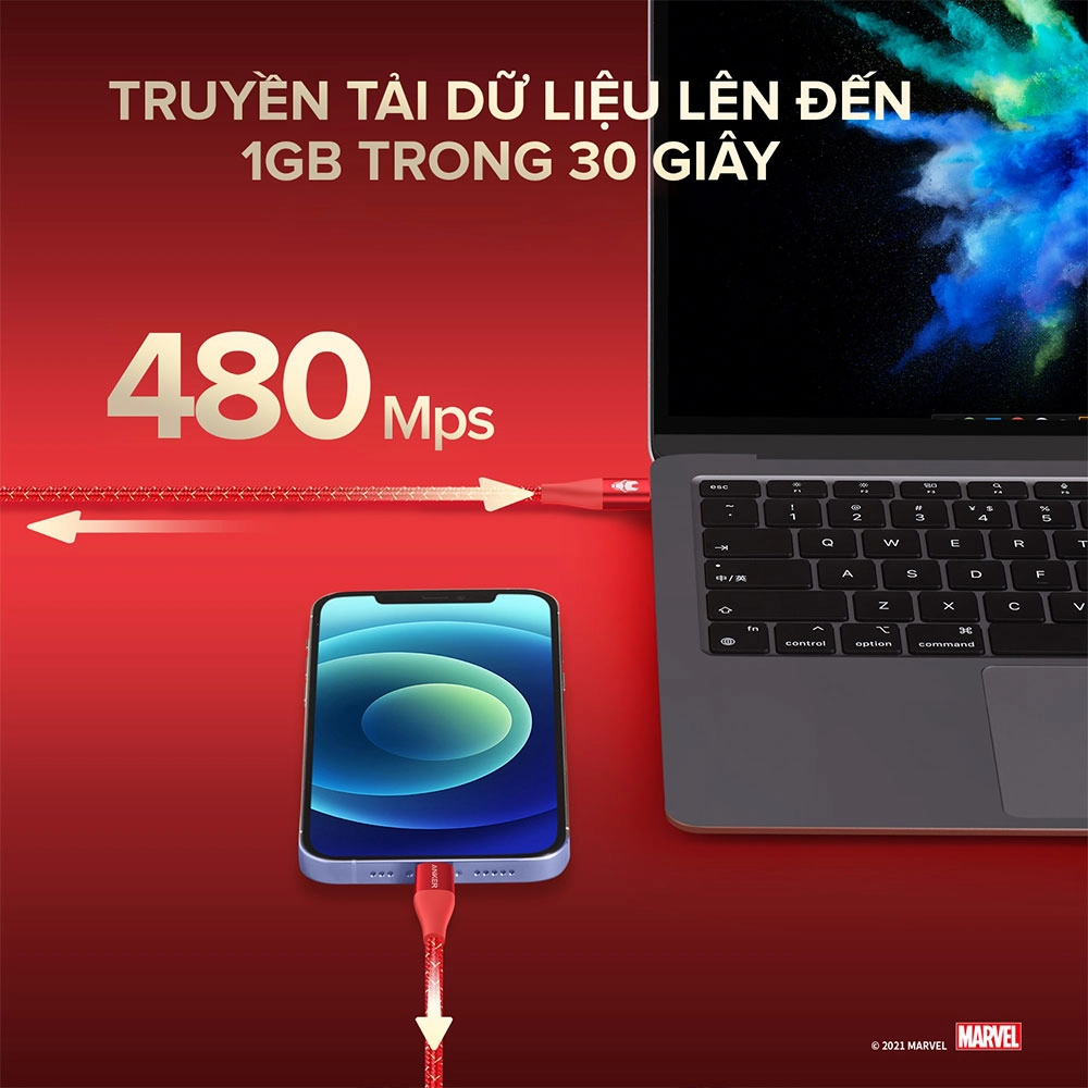 Cáp ANKER POWERLINE+ II USB-C TO USB-C DÀI 1.8m MARVEL EDITION - A9549 (PHÂN PHỐI CHÍNH HÃNG BẢO HÀNG 18 THÁNG)