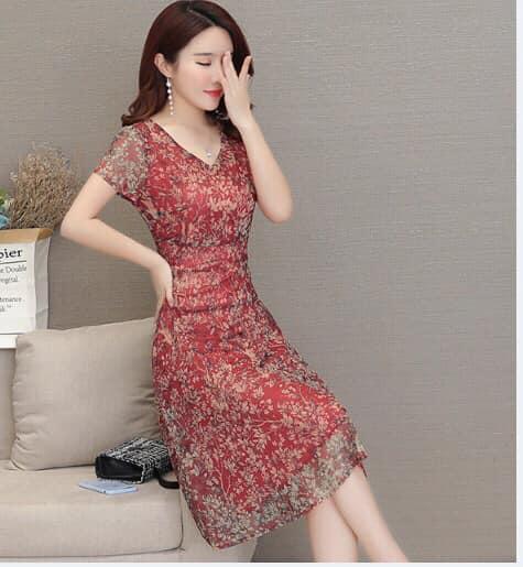 Đầm trung niên voan hoa 2 lớp ( hàng QC cao cấp)