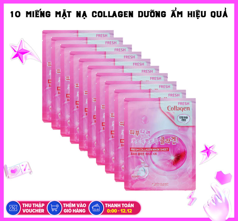 Bộ 10 Miếng Mặt Nạ Tái Tạo Da Từ Collagen 3w Clinic Fresh Collagen Mask Sheet 100% Cotton 23ml x10