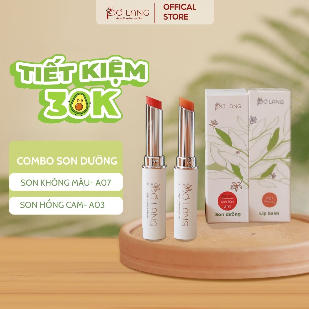 Combo Dưỡng mềm, Môi xinh (son bơ + son gấc)