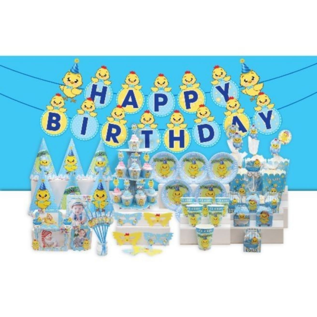 set trang trí sinh nhật bàn chủ đề gà