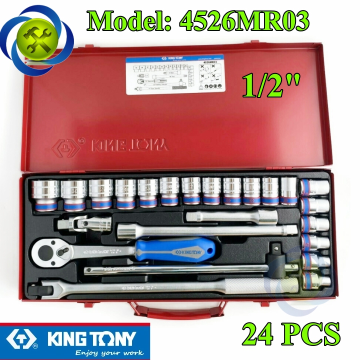 Bộ tuýp 1/2 kingtony 4526mr03 08-32mm 6 cạnh gồm 24 chi tiết