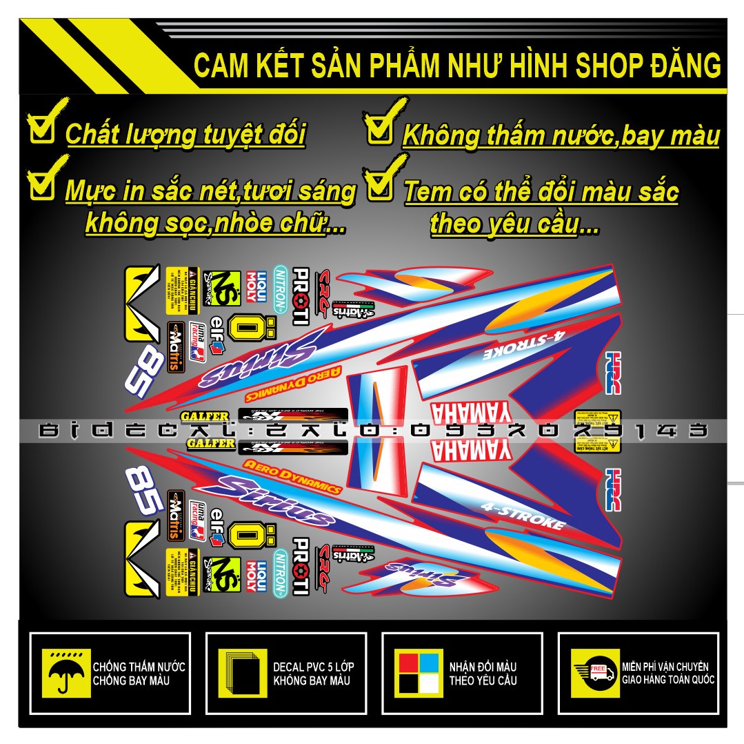 TEM RỜI SIRIUS ĐỜI ĐẦU MẪU ZINS DÁN XE ĐỎ