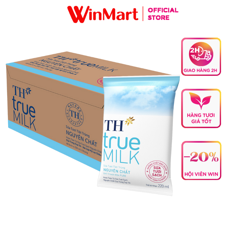 [Siêu thị WinMart] - Thùng 48 gói sữa tươi nguyên chất TH True Milk 220ml