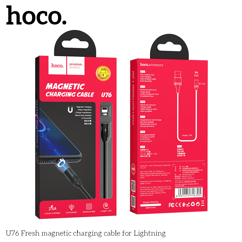 Cáp sạc nhanh tự ngắt từ tính Hoco U76 Micro USB/ Lightning/ Type C