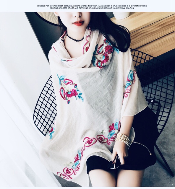 [HCM]Khăn choàng thêu khăn choàng du lịch biển