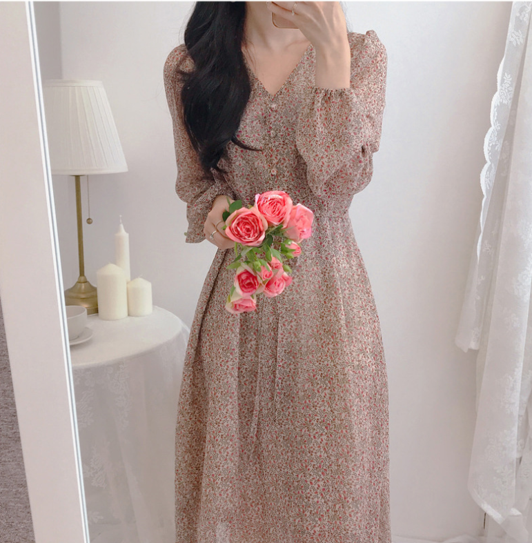 Váy nữ đẹp 🌈FREESHIP🌈váy hoa nhí tím dịu dàng tay bồng dáng dài xẻ tà  siêu xinh | Shopee Việt Nam