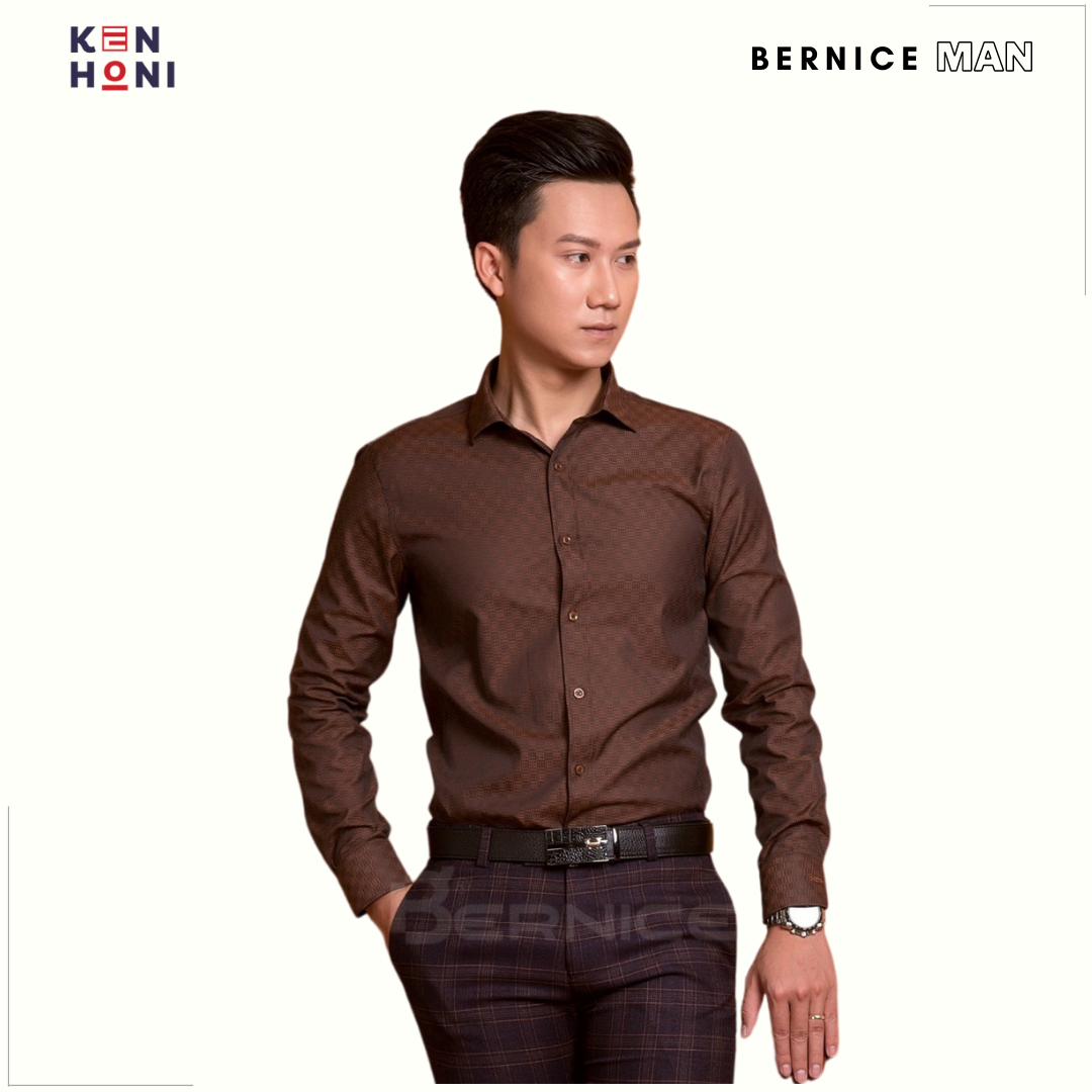 Áo sơ mi nam dài tay màu Nâu Tây, Áo Sơ Mi Công Sở  Bernice Man Xuất Khẩu
