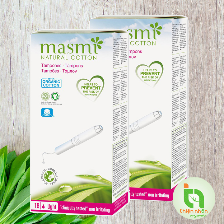 Combo Tampon có cần đẩy hữu cơ Masmi 1 giọt (18 miếng)