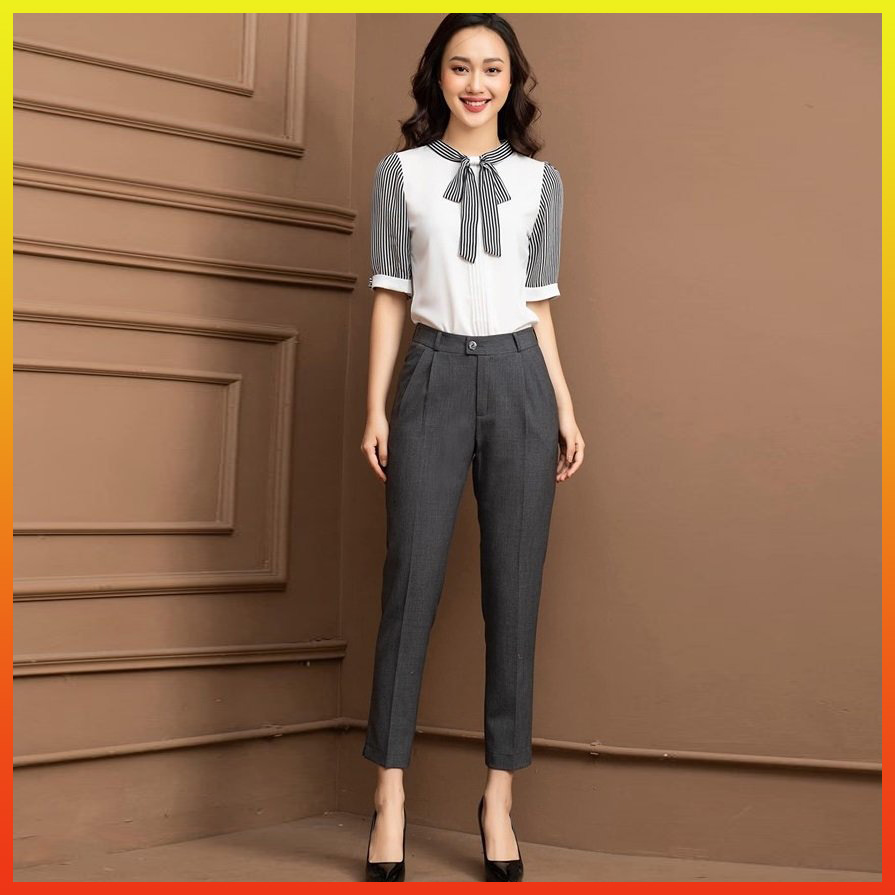 Quần Baggy Nữ Công Sở Cạp Cao, Dài Quần 9 Tấc, Chất Vải Dày Dặn