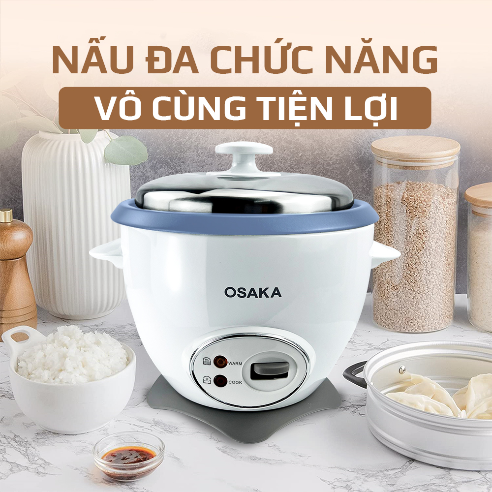 Nồi Cơm Điện Dung Tích 2.2L, Công Suất 900W - Lòng Nồi Chống Dính - Nắp Inox 304 - OSAKA RC-220R