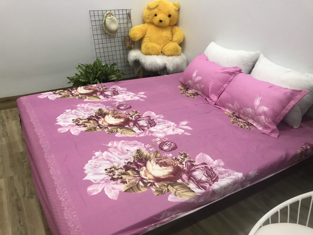 Set Ga Gối Cotton Poly Mẫu Trà Hồng p2 ( gồm 1 ga + 2 vỏ gối )