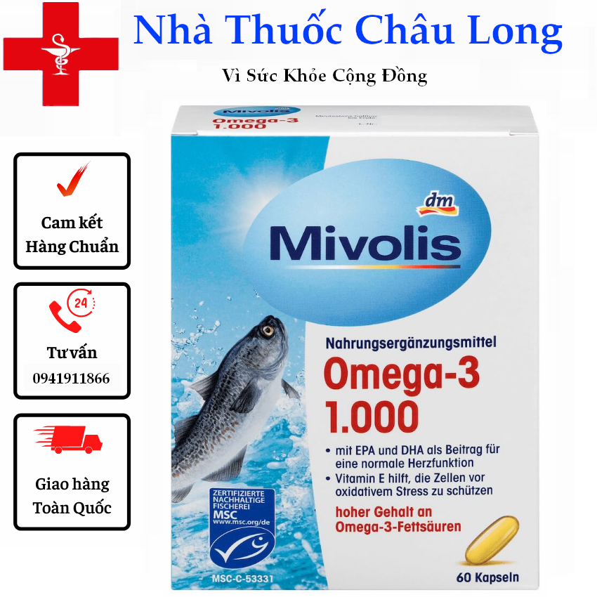 Dầu cá Omega 3 Mivolis - nội địa Đức - 60 viên-Mới