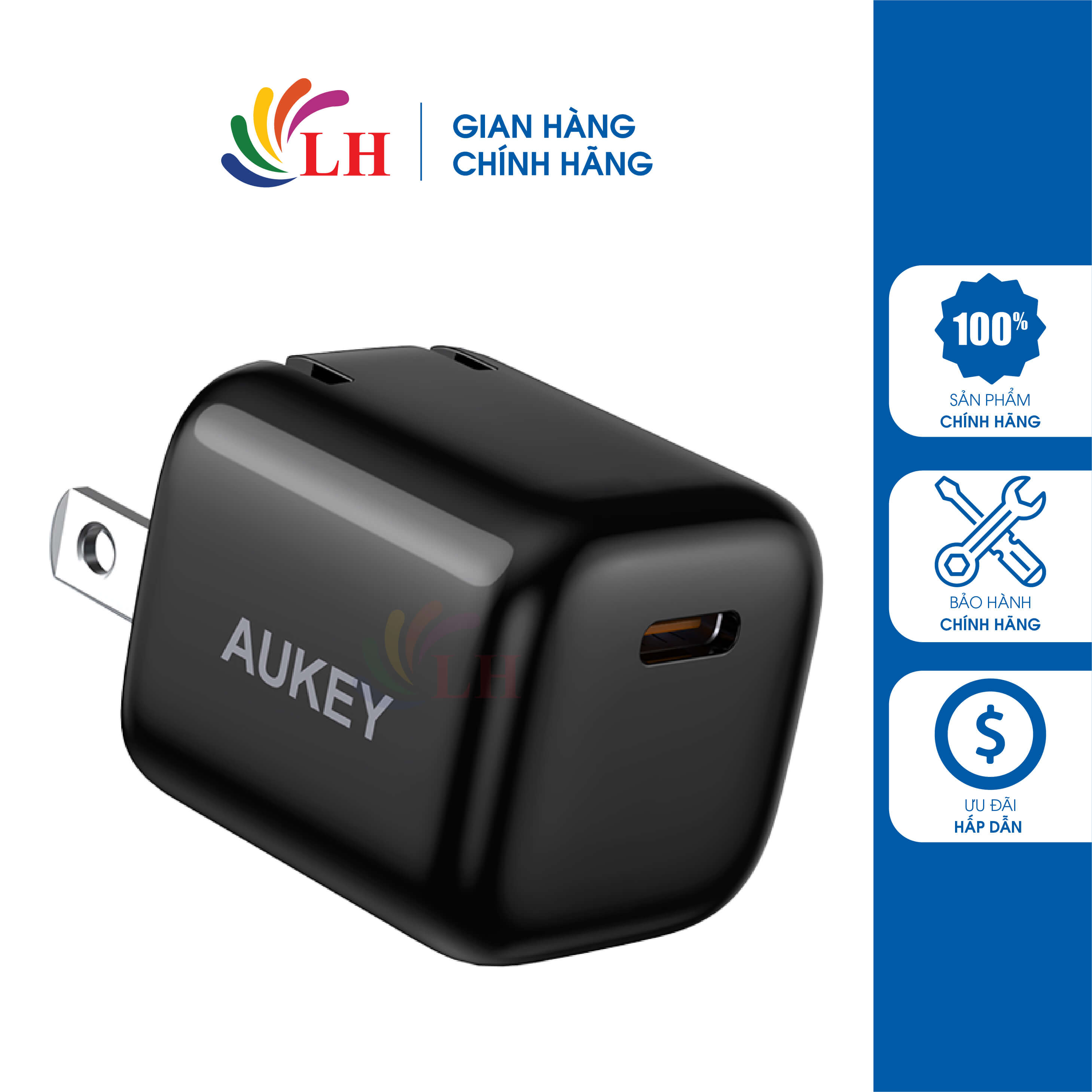 Cốc sạc Aukey Ultra Minima Pro 1Type-C 20W PA-B1 PRO - Hàng chính hãng - QC 2.0, cổng USB-C thông dụng, hoàn thiện từ vật liệu GaN cao cấp