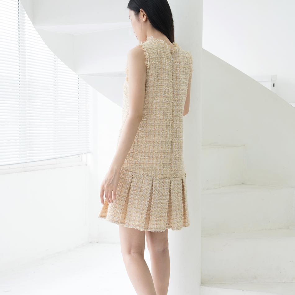 COCO SIN - Đầm Tweed Gold Đính Nút