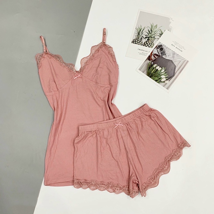 Bộ Ngủ 2 Dây Viền Ren Sexy