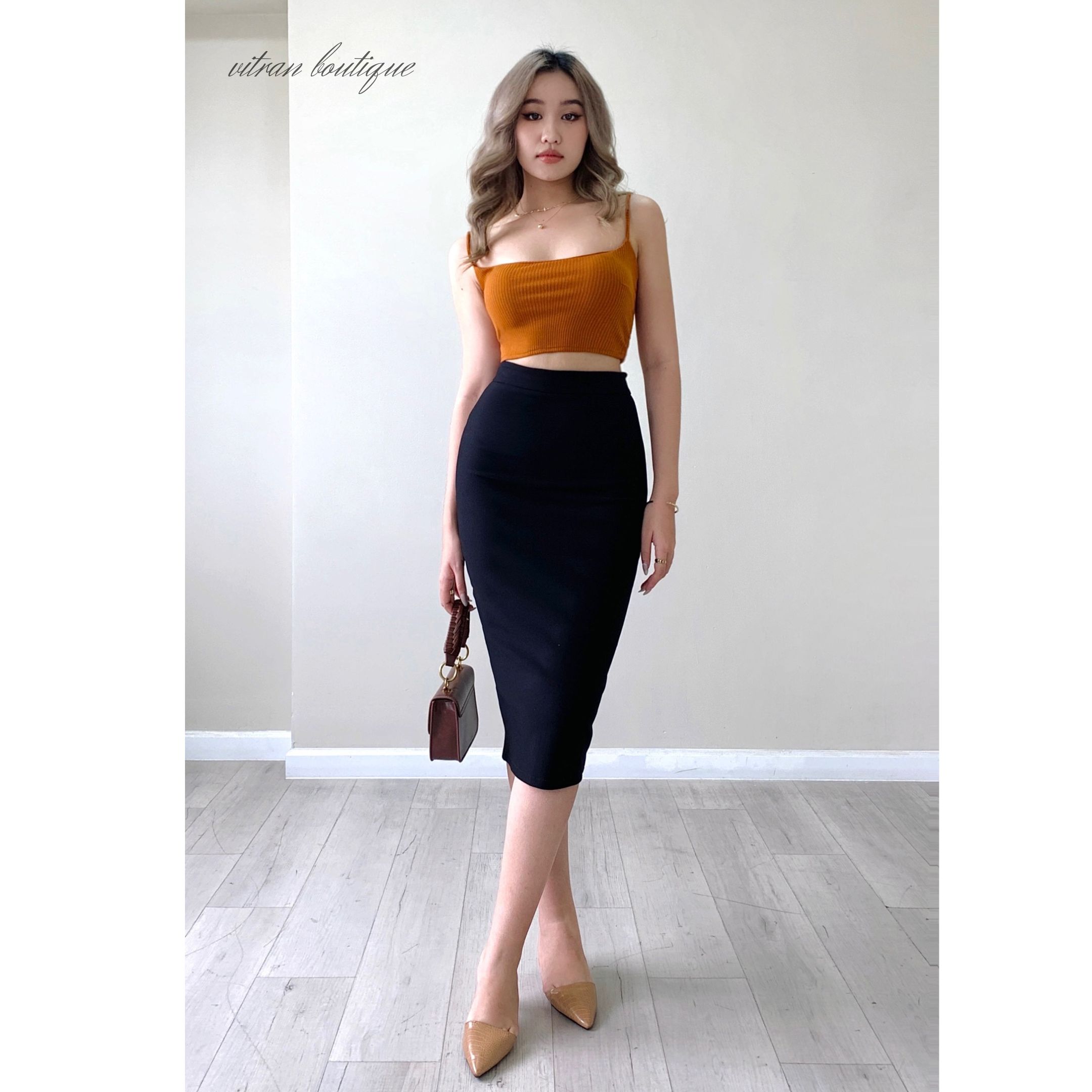 Chân Váy Bút Chì Xẻ Sau Dáng Dài 70Cm