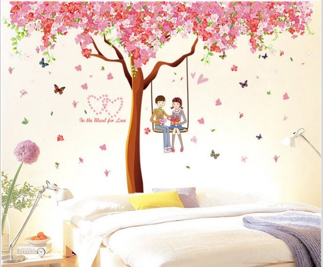 Binbin pk303 love peach tree wall sticker (pink)
