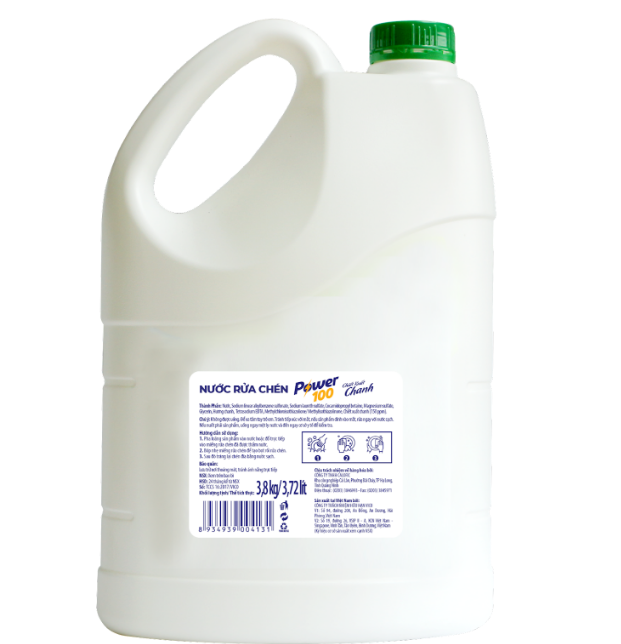 NƯỚC RỬA CHÉN POWER100 TINH DẦU CHANH - 3,8KG