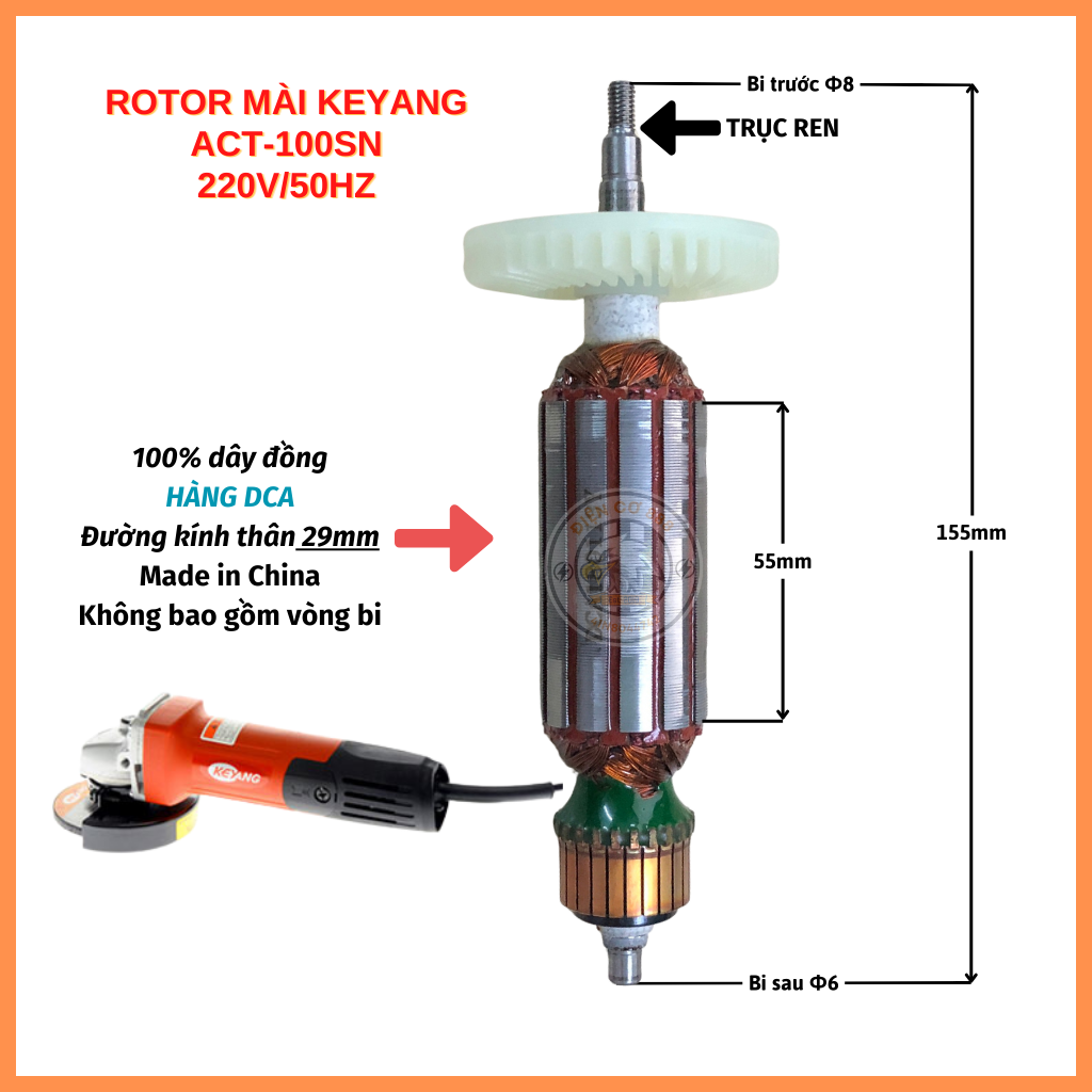 (Hàng DCA) Rotor mài Keyang ACT-100SN Thân 29mm 220V - Tặng chổi than