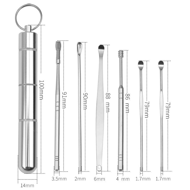 Bộ 6 Cây Lấy Ráy Tai Cao Cấp Inox Ngoáy Tai An Toàn , Bộ Ngoáy Tai Inox 6 Món , Bộ Dụng Cụ Lấy Ráy Tai Có Đèn Thép Không Gỉ An Toàn Cho Bé Và Gia Đình